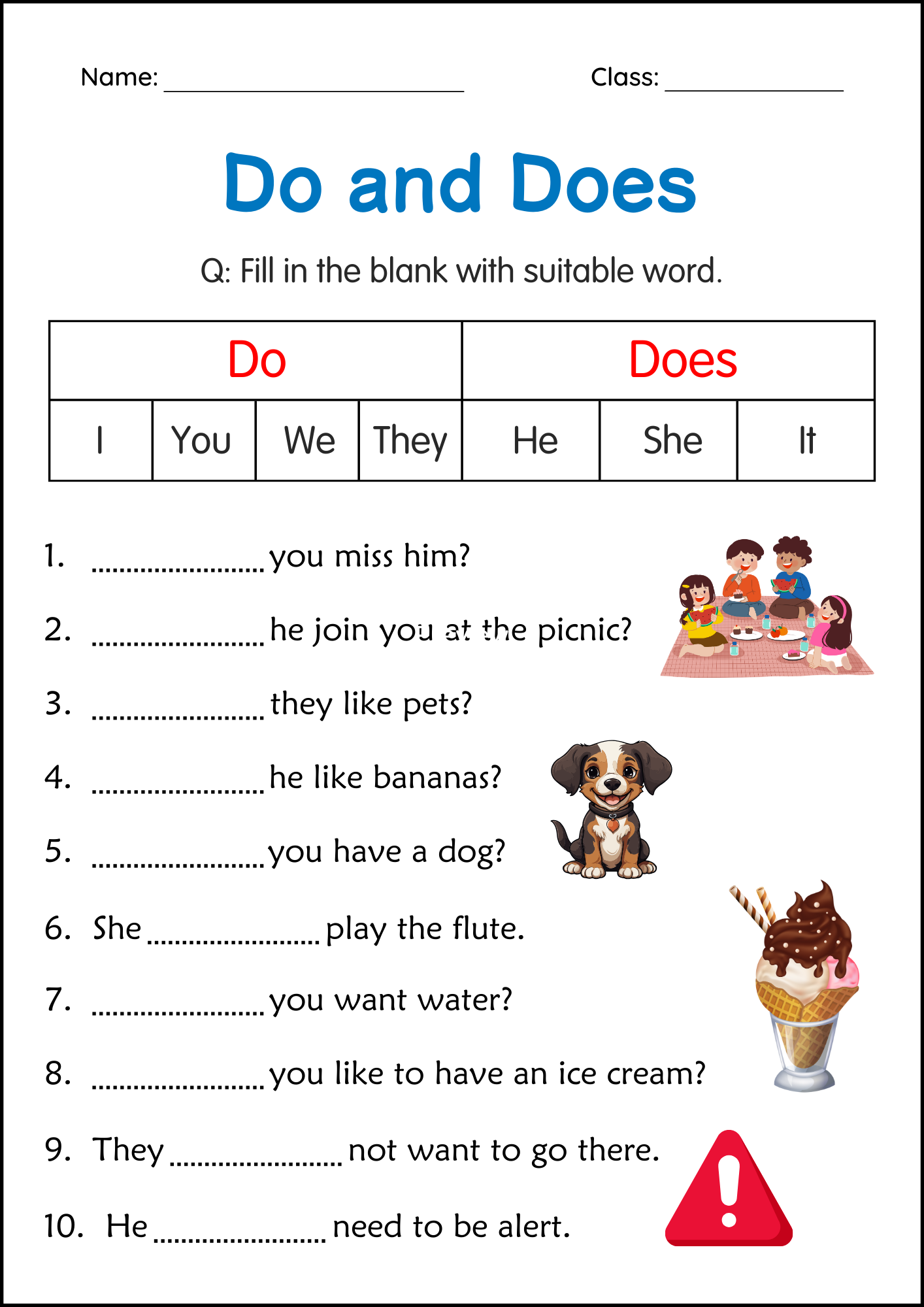 Beginner Do And Does Grammar Activity Worksheets For Grade 2 
