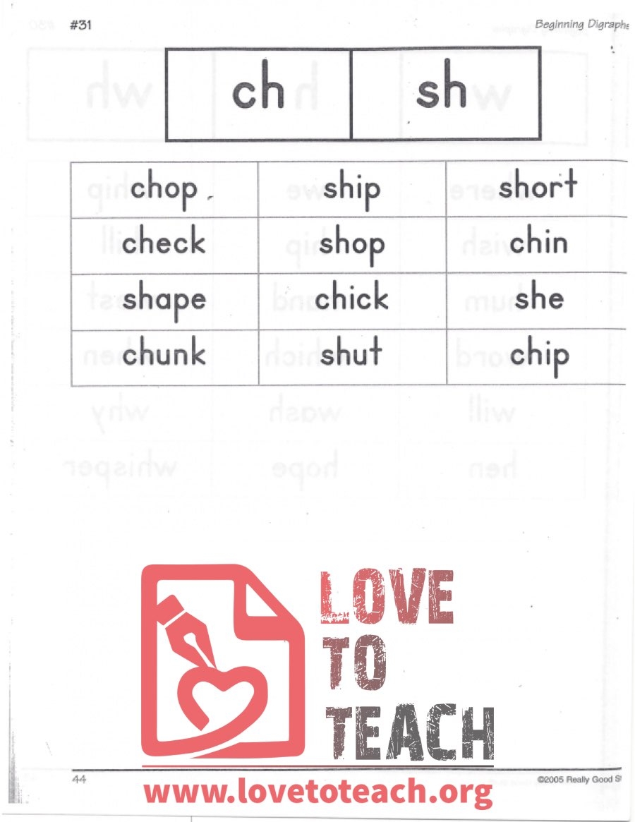 Beginning Digraphs Ch Sh LoveToTeach