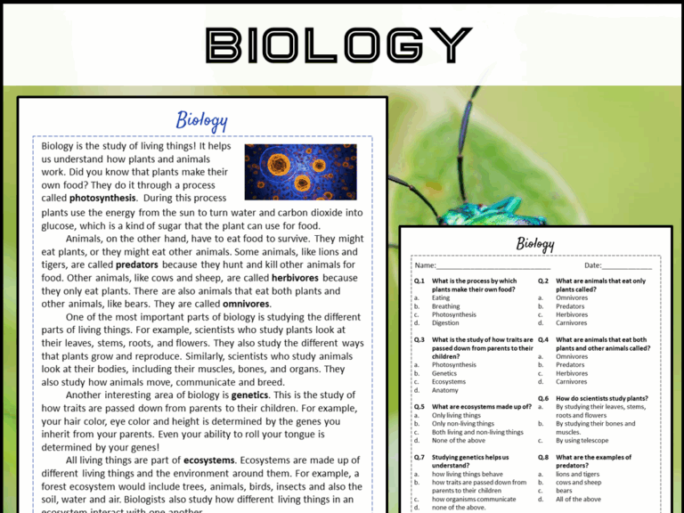 Biology Reading Comprehension Passage And Questions PDF Teaching Resources