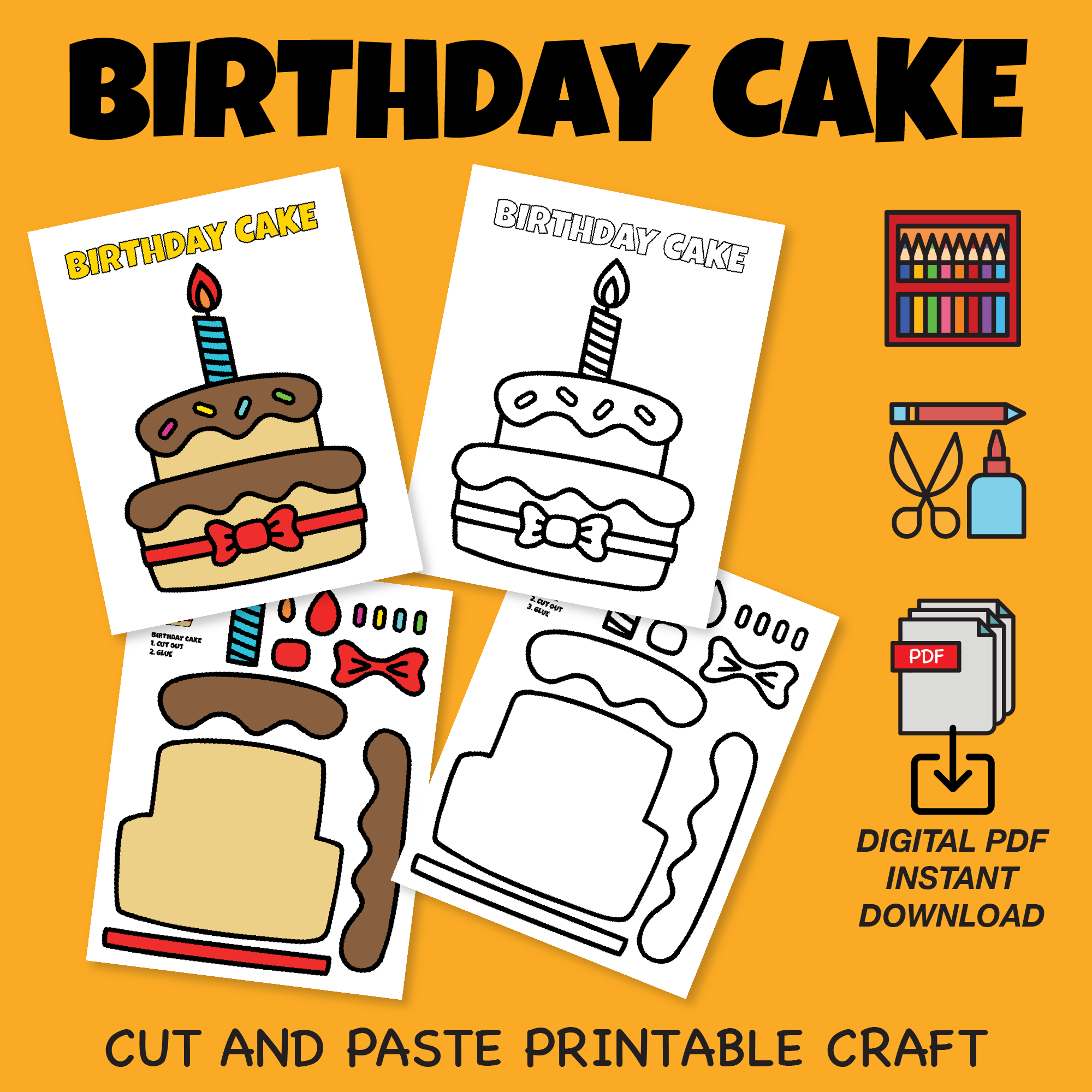 Birthday Cake Cut And Paste Craft Worksheets For Kids Printable 