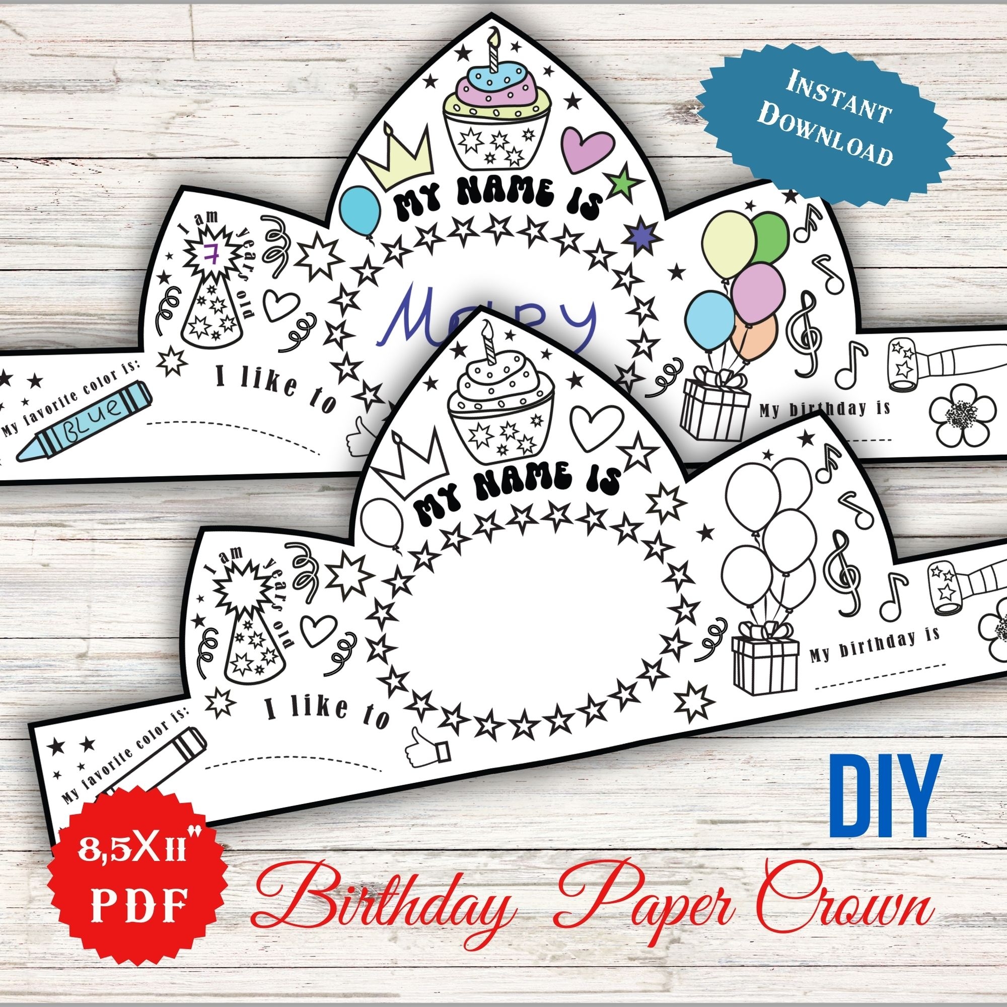 Birthday Paper Crown Coloring Craft Printable Crown Princess Birthday Paper Crown Coloring Craft Printable Crown Princess