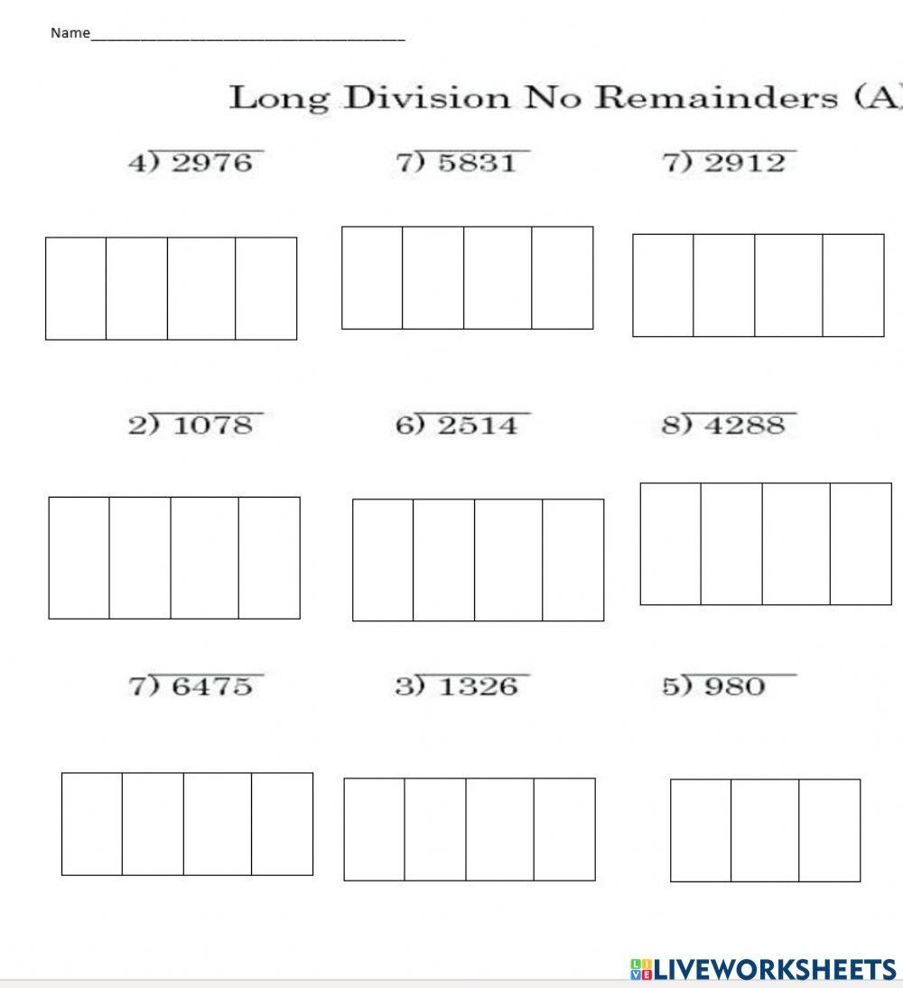 Box Method Division Worksheets Free Printable