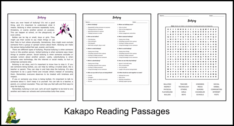 Bullying Reading Comprehension And Word Search Teaching Resources