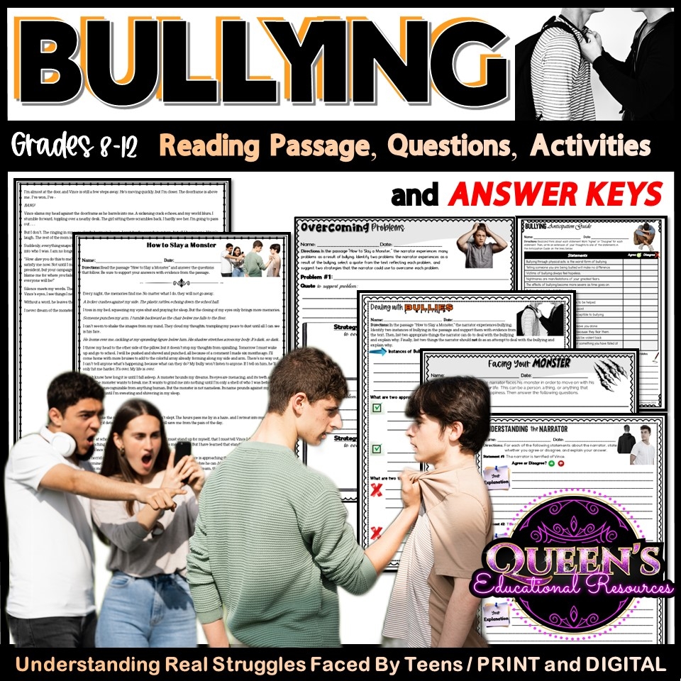 Bullying Reading Passage And Activities Bullying Anti Bullying Bully Made By Teachers