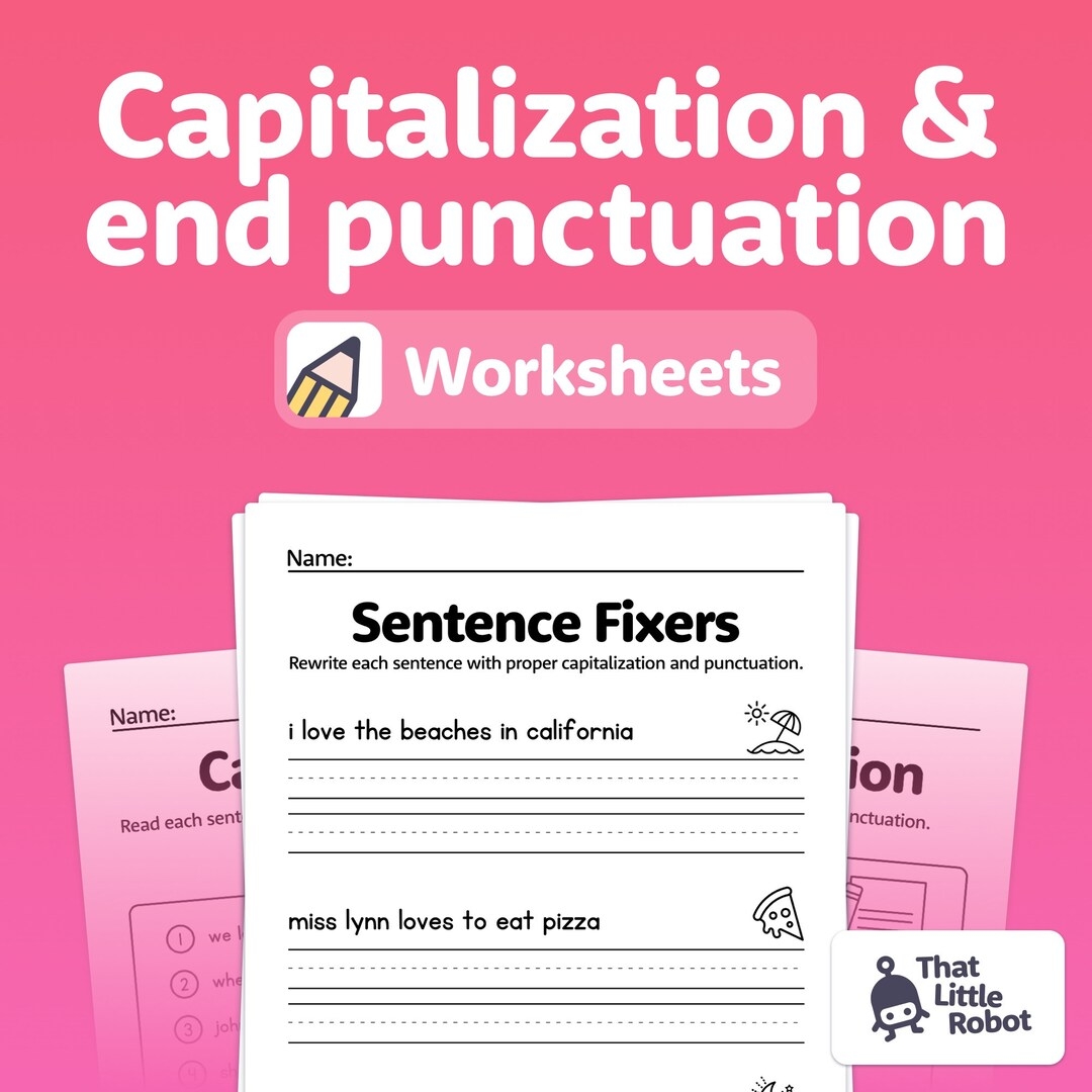 Capitalization U0026 End Punctuation Worksheets No Prep 1st And 2nd Grade Grammar Worksheets printable PDF Etsy Capitalization U0026 End Punctuation Worksheets No Prep 1st And 2nd Grade Grammar Worksheets printable PDF Etsy