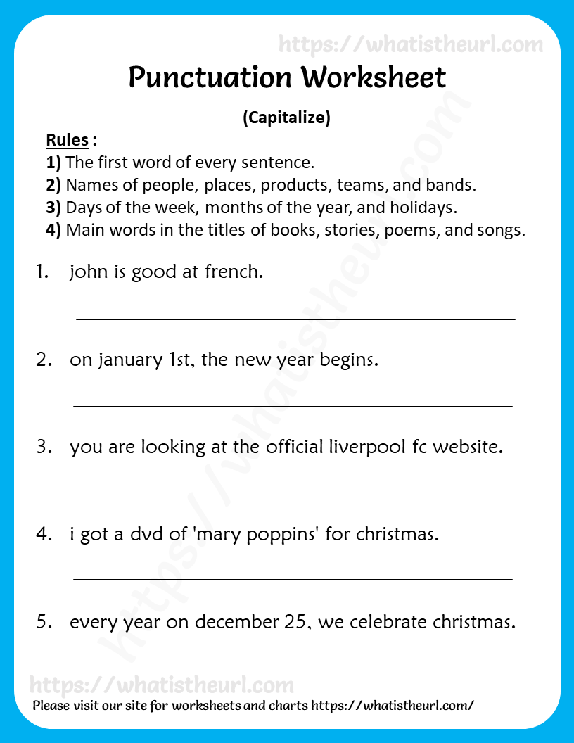 Capitalization Worksheet For 3rd Grade punctuation Your Home 