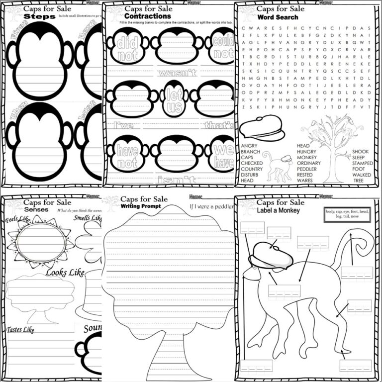 Caps For Sale Book Companion Reading Comprehension Worksheets