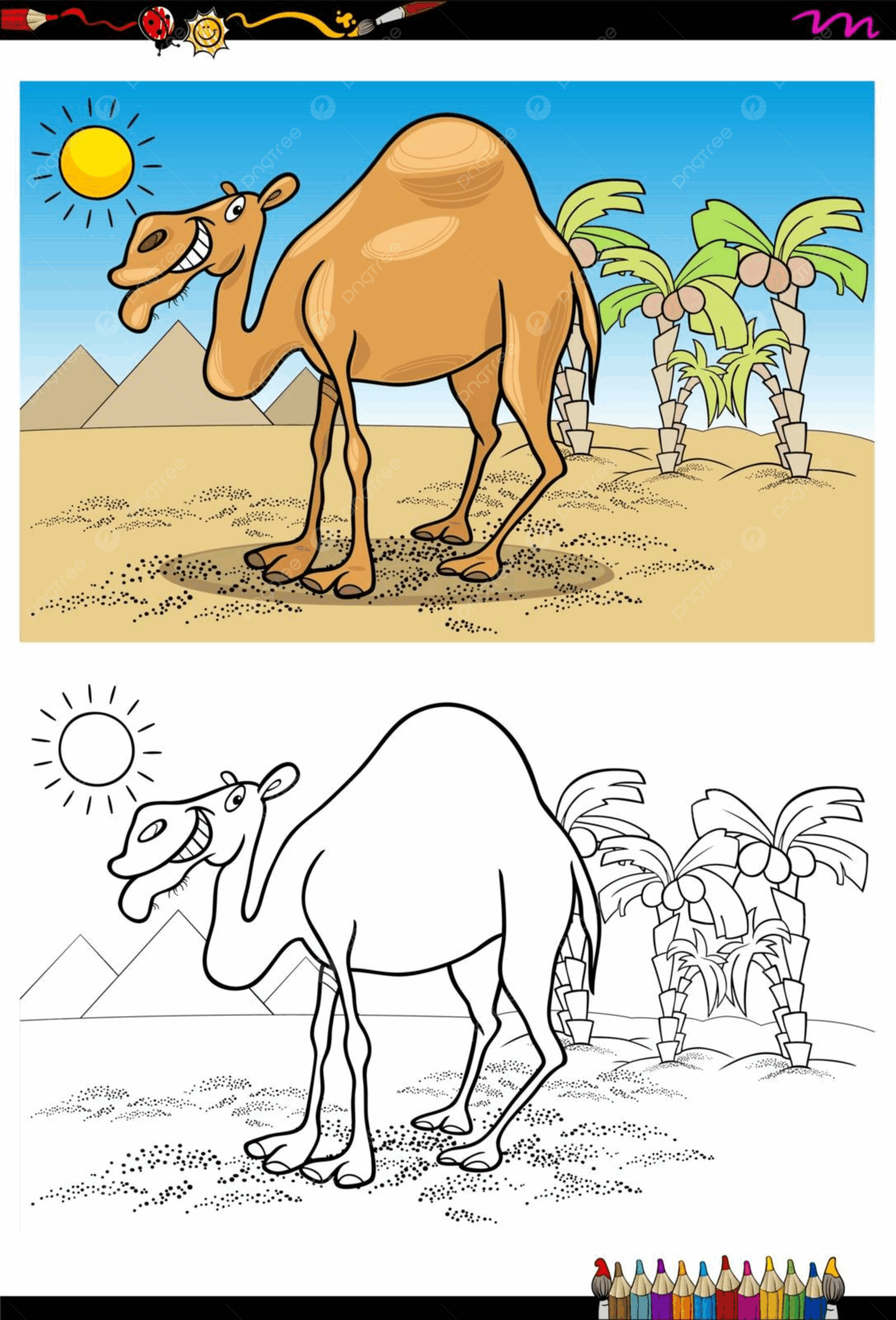 Cartoon Camel On Desert Coloring Book Preschool Coloring Desert 