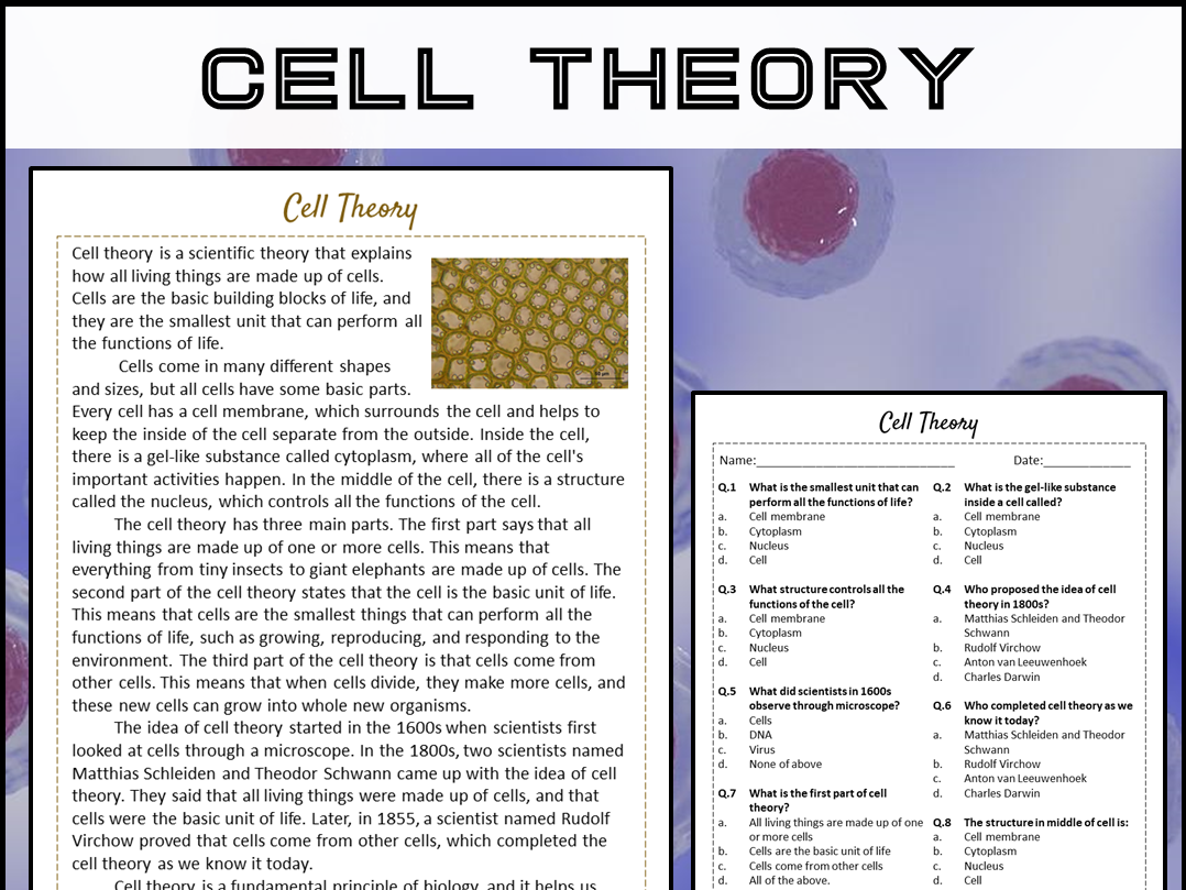 Cell Theory Reading Comprehension Passage And Questions PDF Cell Theory Reading Comprehension Passage And Questions PDF