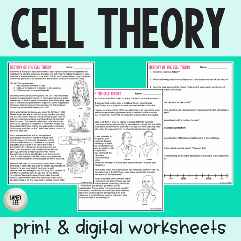 Cell Theory Reading Comprehension Worksheets Laney Lee