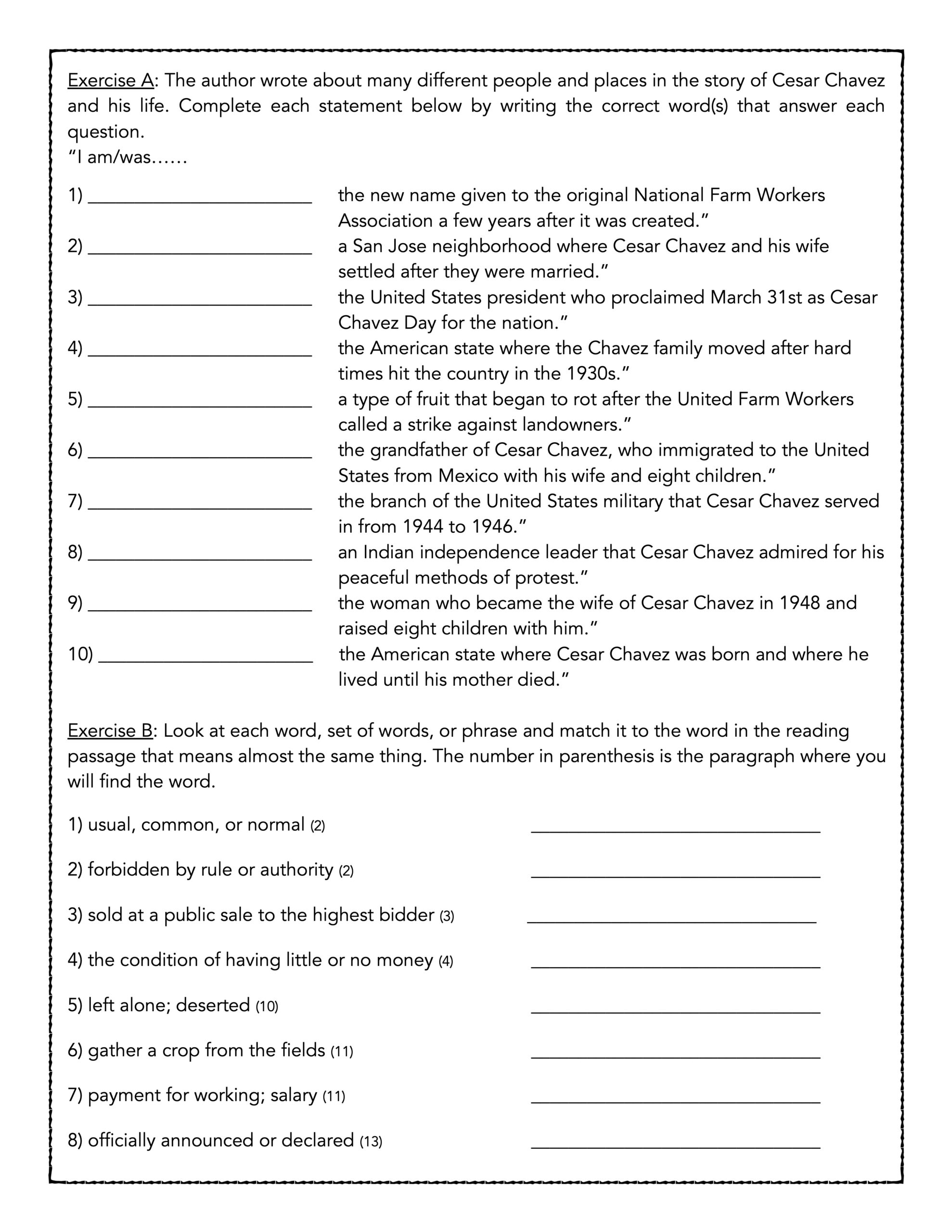 Cesar Chavez Reading Comprehension Biography And Assessment Cesar Chavez Reading Comprehension Biography And Assessment