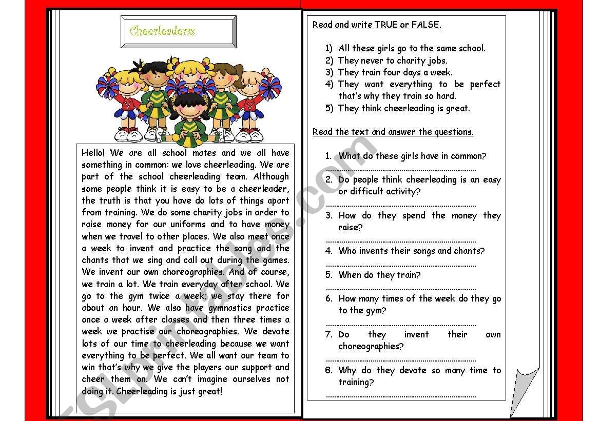 Cheerleaders ESL Worksheet By Alecitawde Cheerleaders ESL Worksheet By Alecitawde