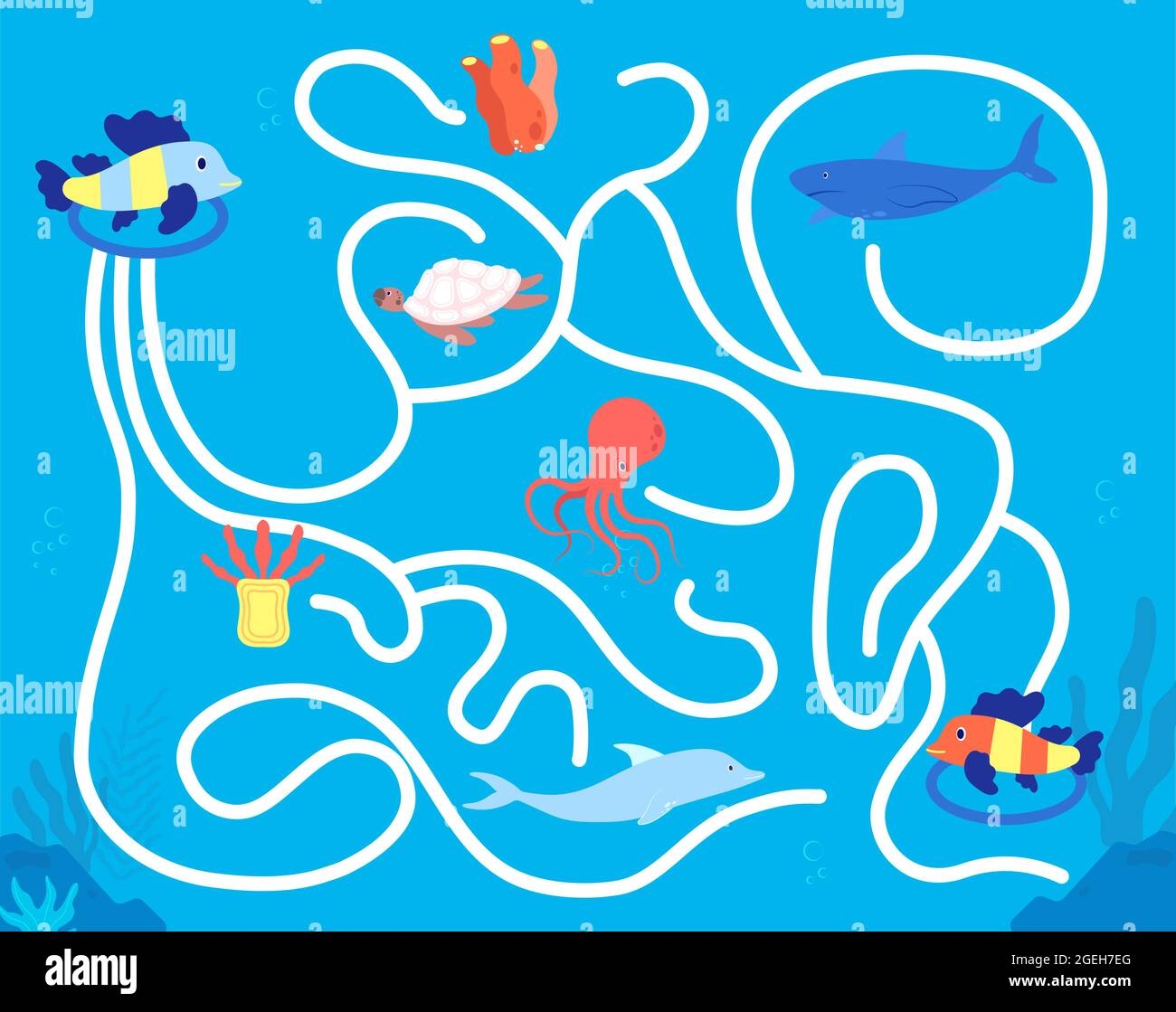 Children Maze Game Kindergarten Leisure Fun Colorful Animal Labyrinth Kids Find Solution Play Sea Life Puzzle Map Vector Illustration Stock Vector Image U0026 Art Alamy