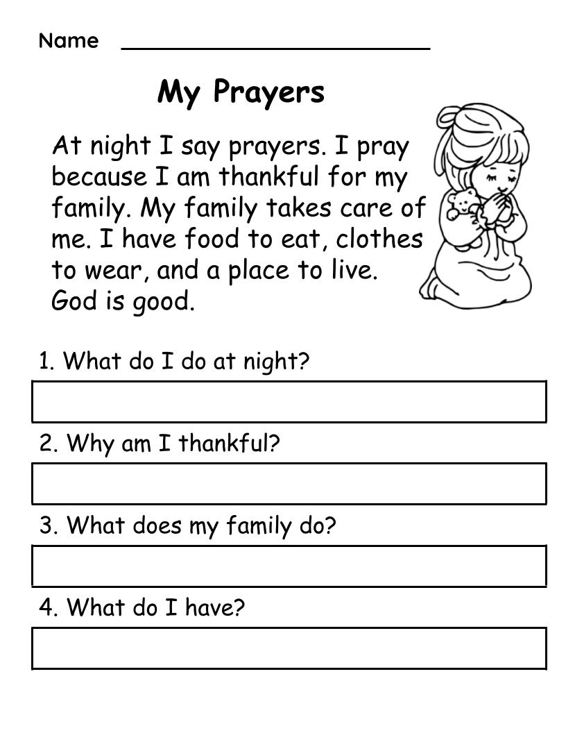 Christian Reading Comprehension Worksheet 1 Prayer God Grade Christian Reading Comprehension Worksheet 1 Prayer God Grade