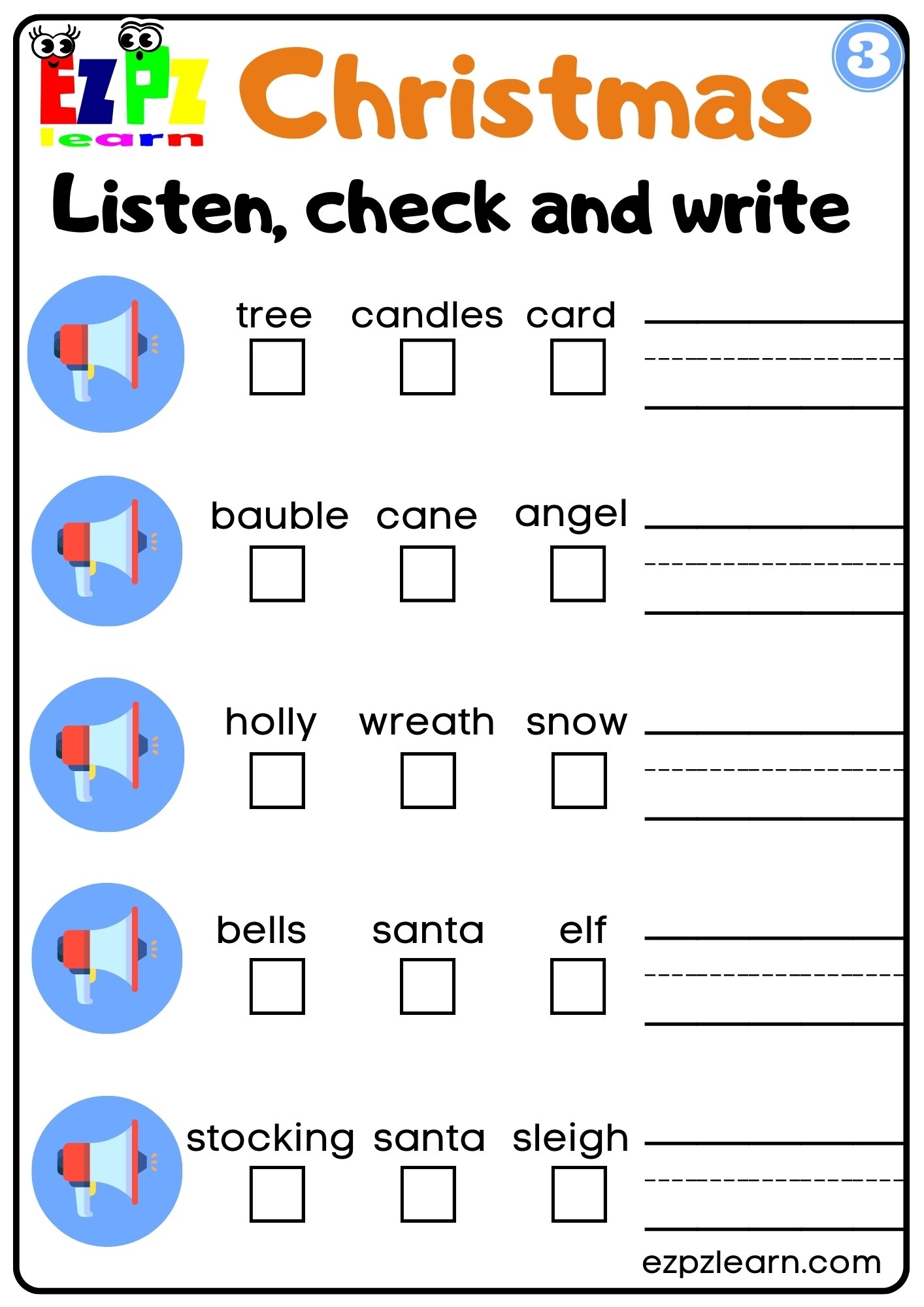 Christmas Interactive Worksheet Listen Check And Write The Words Activity For Kids And ESL Students G3 Ezpzlearn