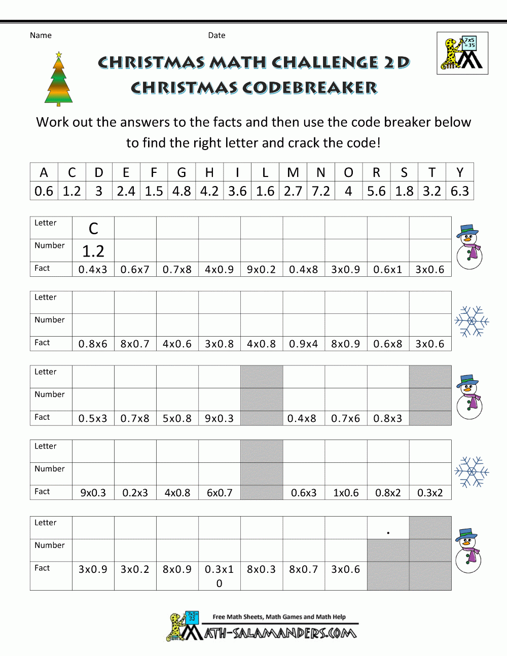 Christmas Math Worksheets Harder 