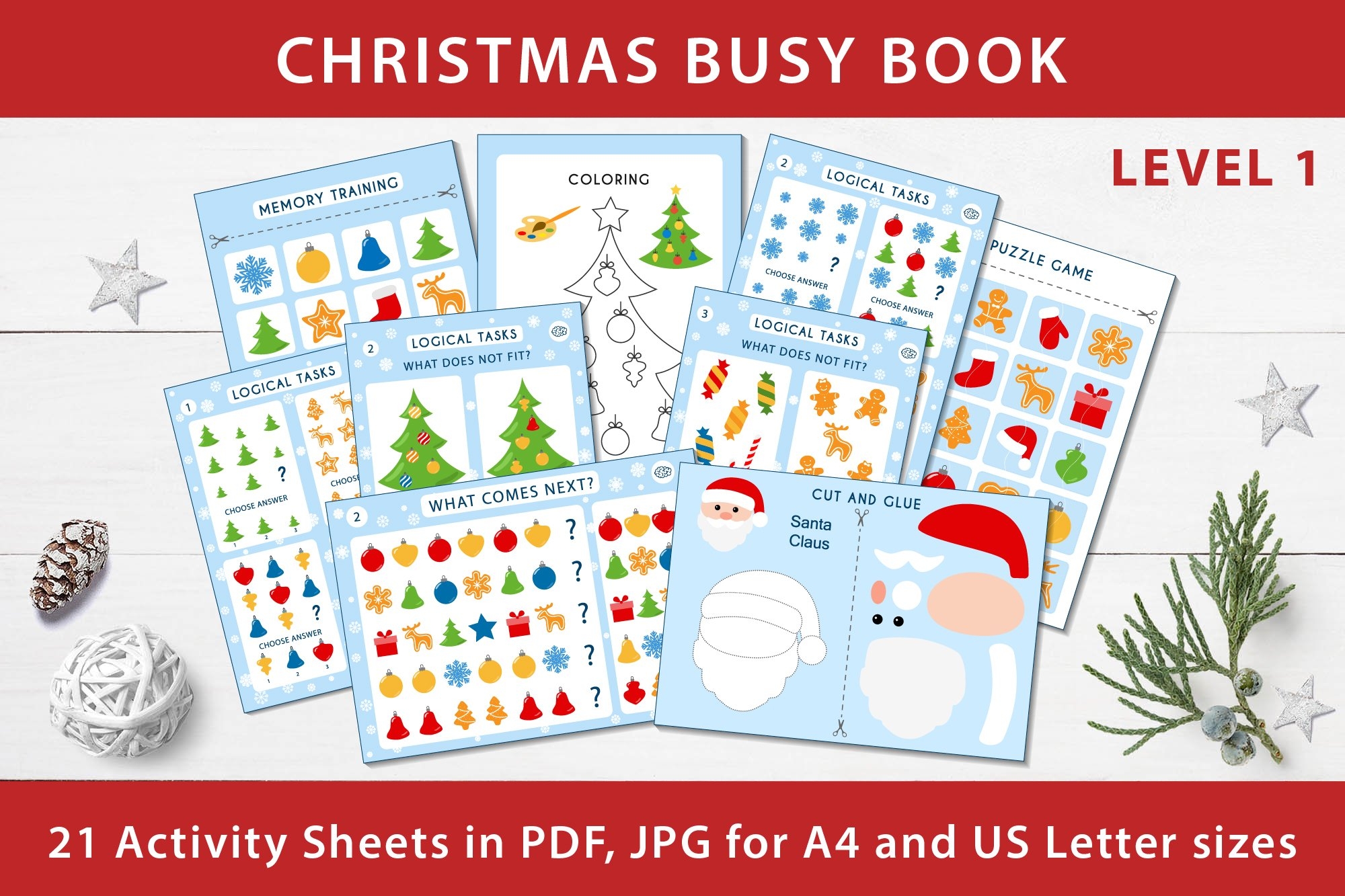 Christmas Printable Activity Busy Book For Preschool PDF JPG Christmas Printable Activity Busy Book For Preschool PDF JPG