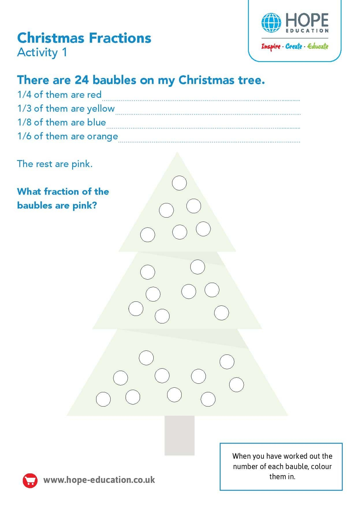 Free Printable Christmas Fractions Worksheets