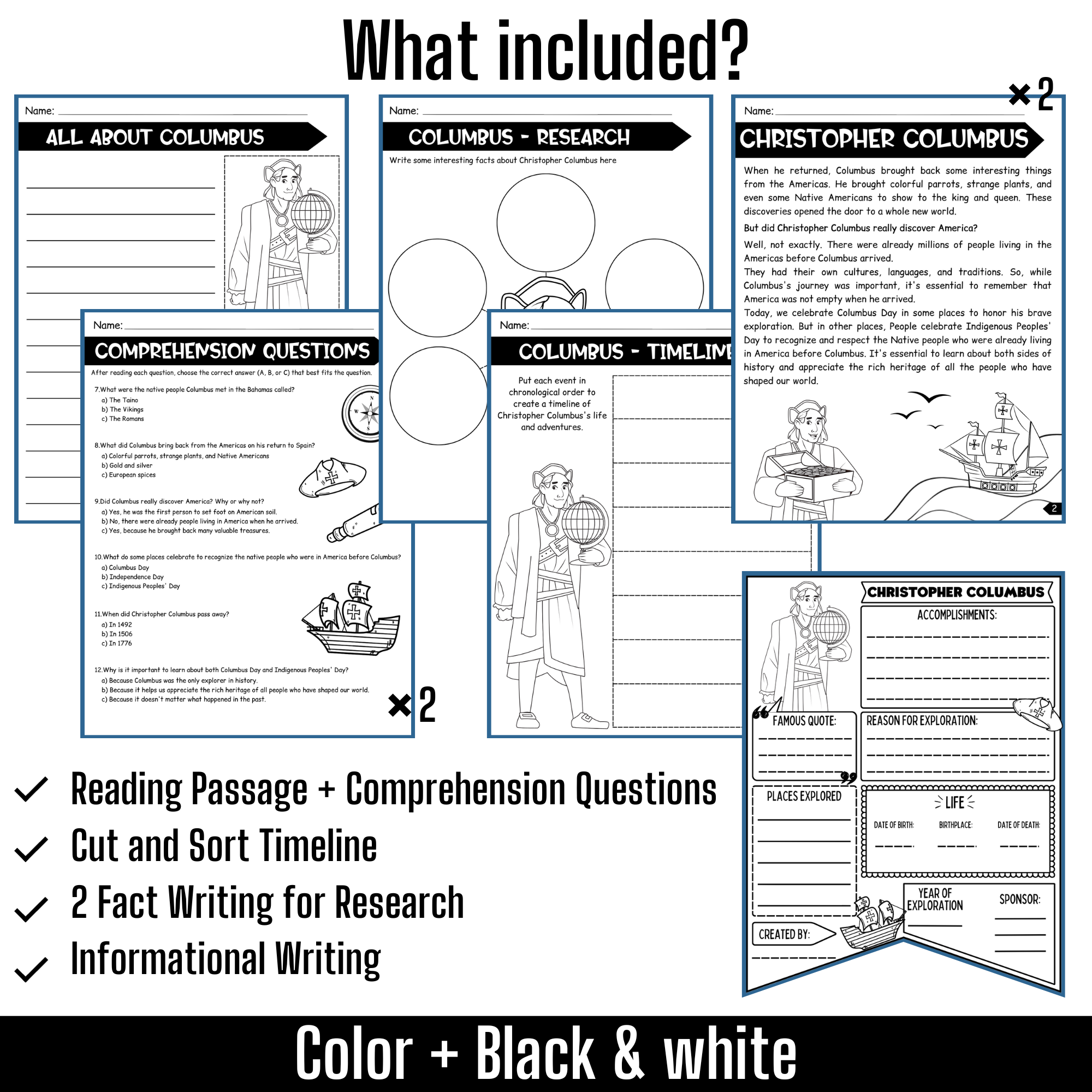Christopher Columbus Reading Comprehension Worksheets Columbus Biography Project Made By Teachers