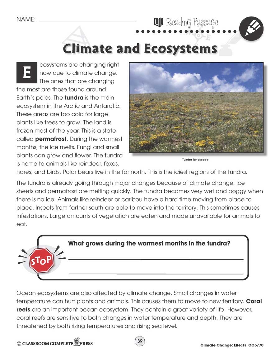 Climate Change Effects Climate And Ecosystems Reading Passage Worksheets Library Climate Change Effects Climate And Ecosystems Reading Passage Worksheets Library