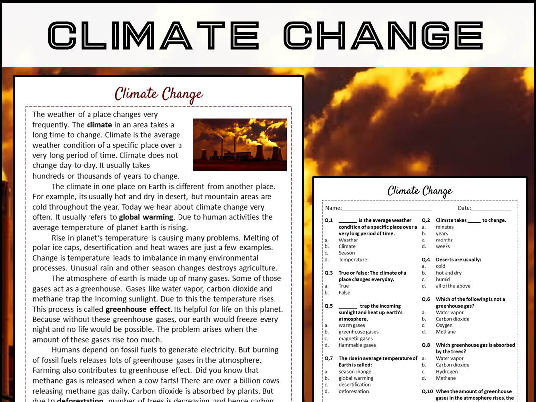 Climate Change Reading Comprehension Passage And Questions PDF Climate Change Reading Comprehension Passage And Questions PDF