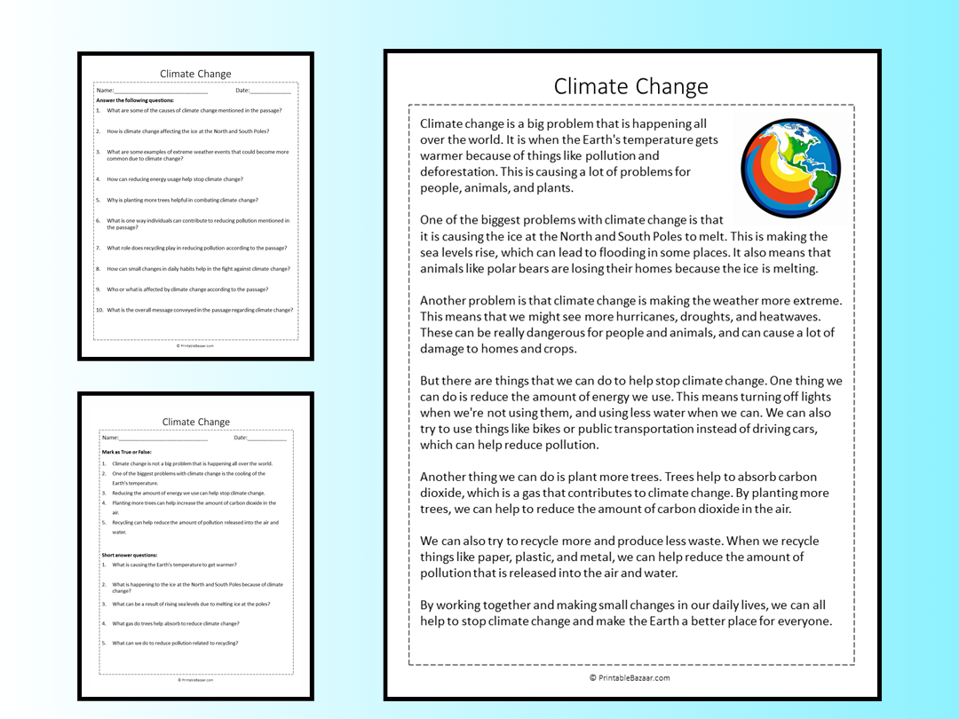 Climate Change Reading Comprehension Passage Printable Worksheet Teaching Resources Climate Change Reading Comprehension Passage Printable Worksheet Teaching Resources