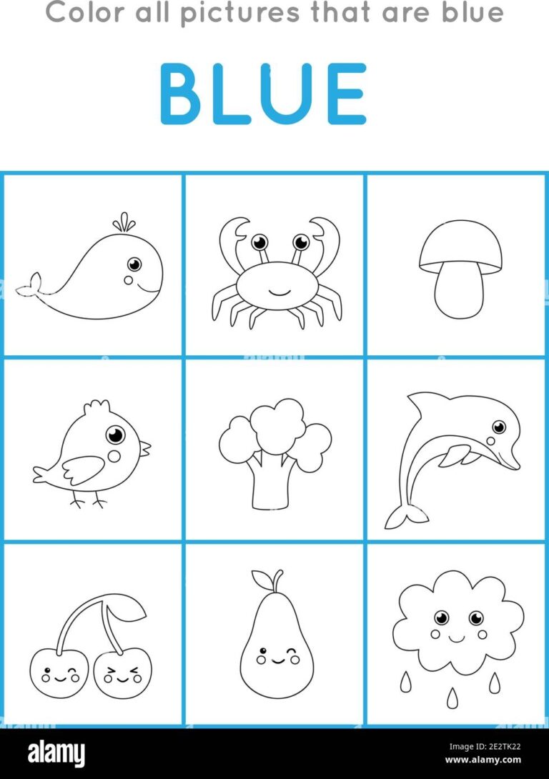 Color All Objects That Are Blue Color Educational Coloring Game For Kids Stock Vector Image U0026 Art Alamy