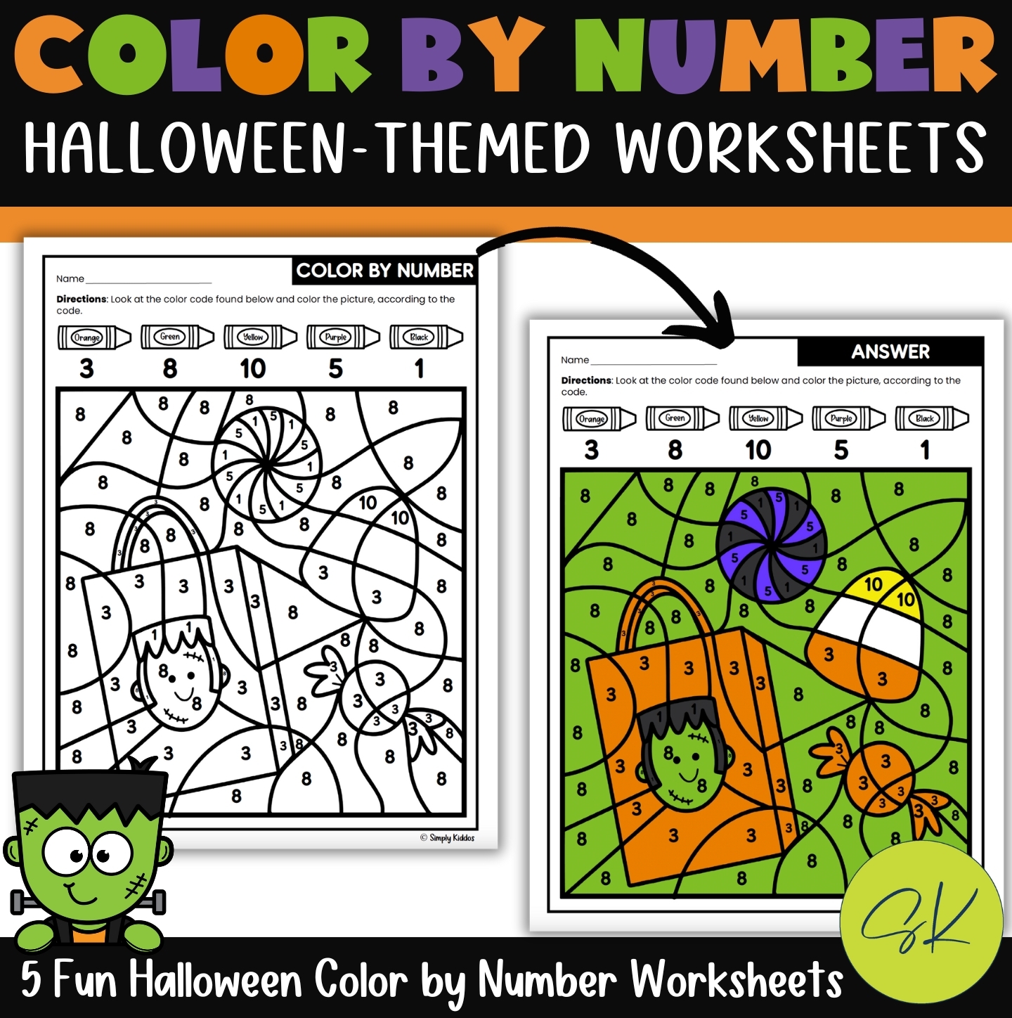 Color By Number Halloween Worksheets Halloween Color By Code 