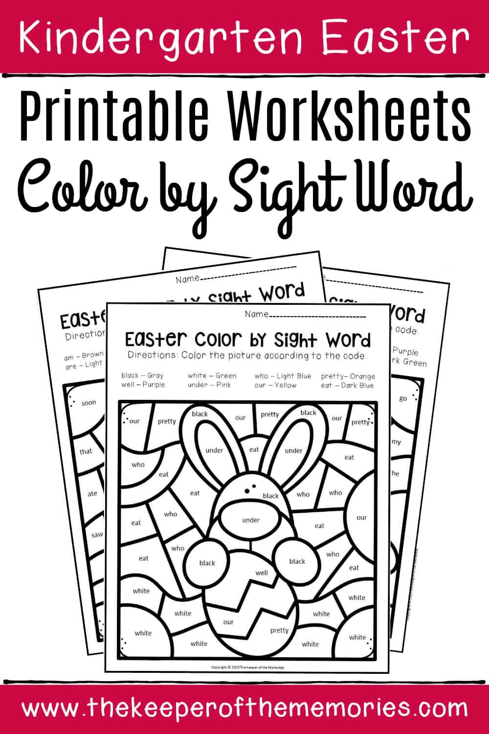 Color By Sight Word Easter Kindergarten Worksheets The Keeper Of 