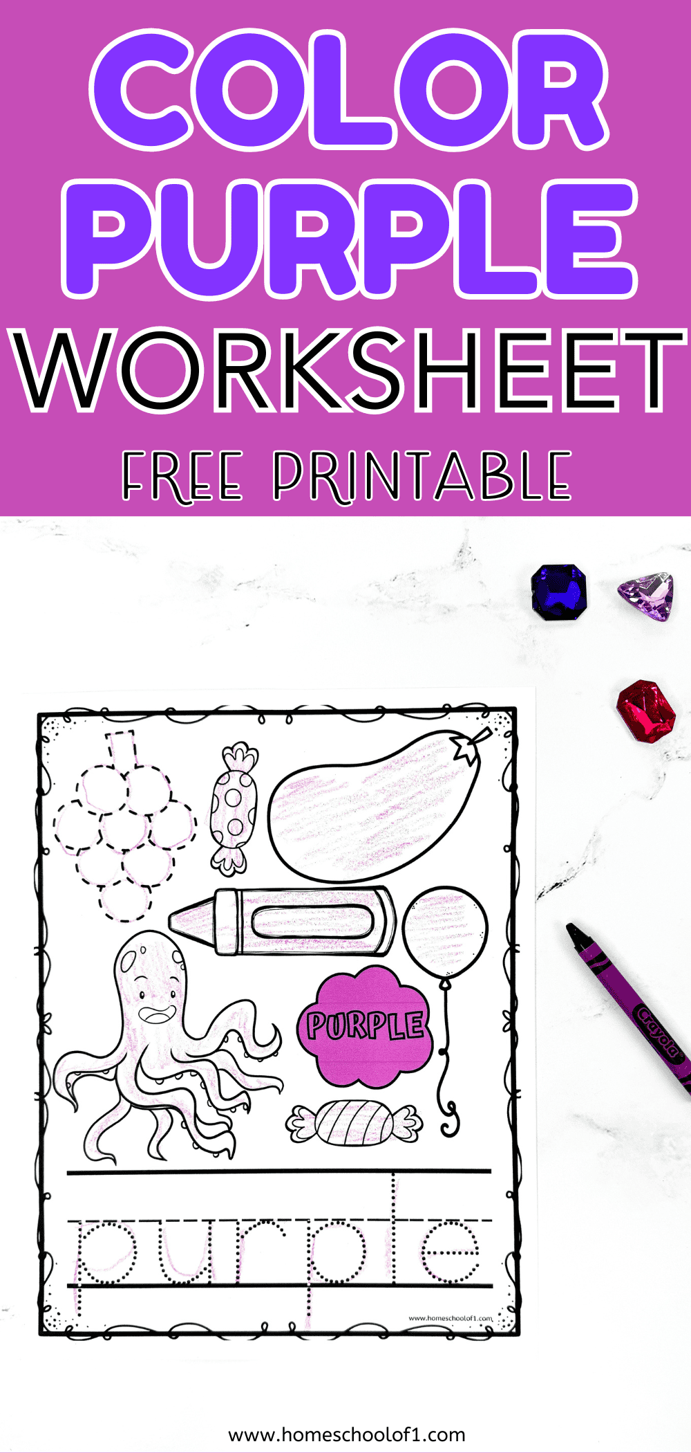 Color Purple Worksheet For Preschool Free Printable 