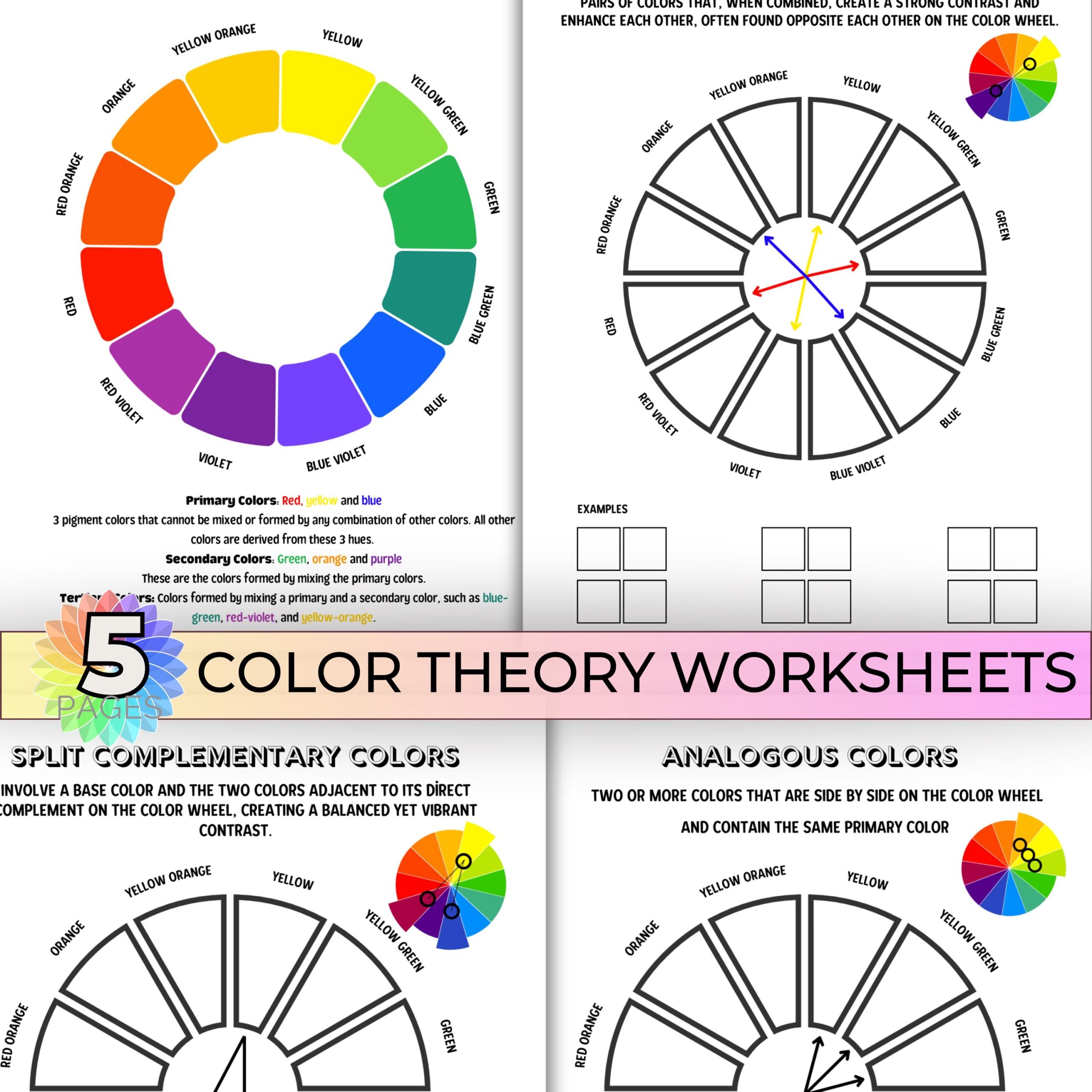 Color Theory Worksheets Printable Color Wheel Painting Lesson Art 
