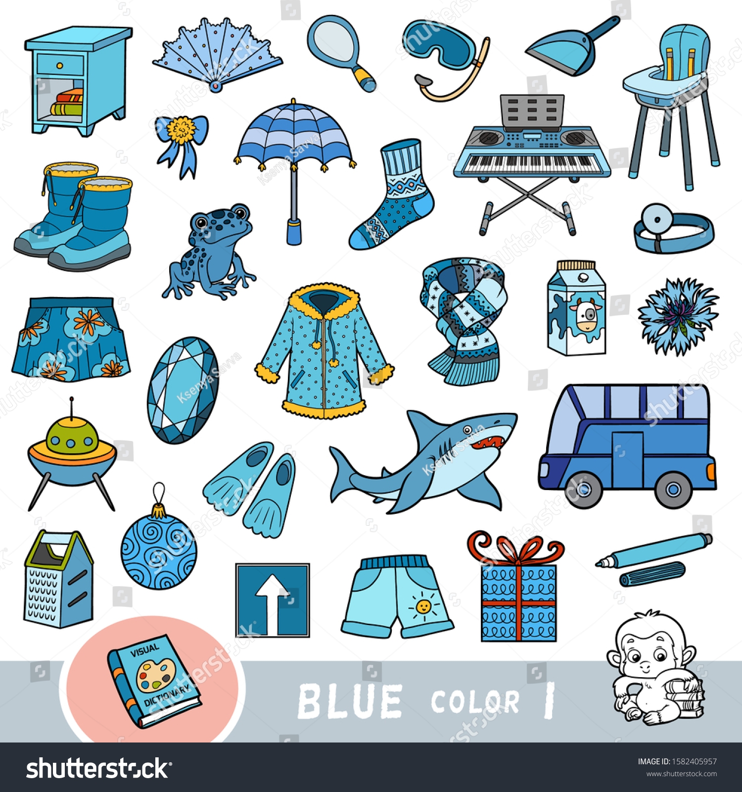 Colorful Set Blue Color Objects Visual Stock Vector Royalty Free 1582405957 Shutterstock