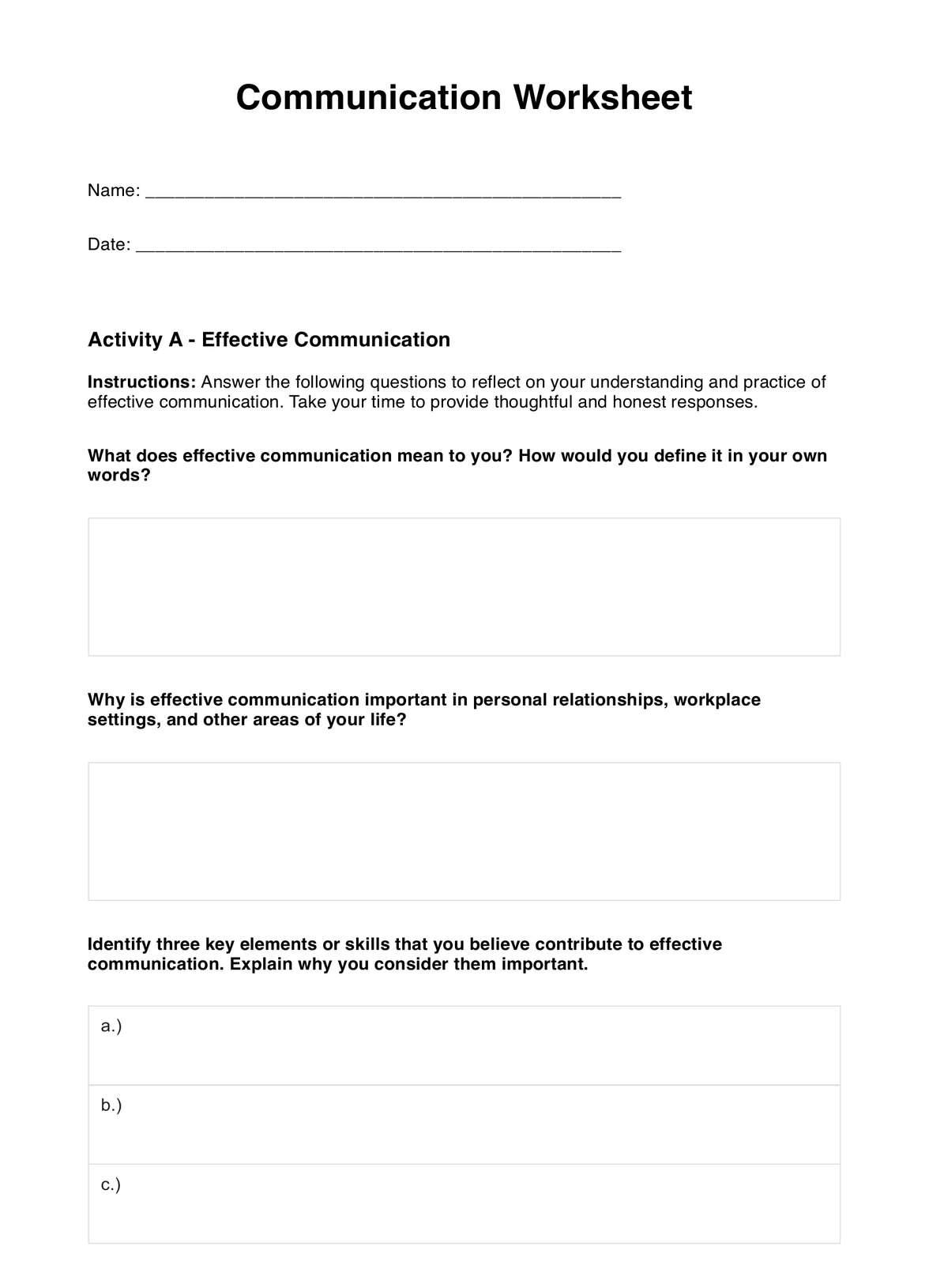 Communication Worksheet U0026 Example Free PDF Download Communication Worksheet U0026 Example Free PDF Download