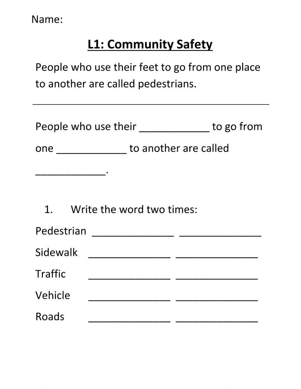 Community Safety Pedestrians Worksheet Live Worksheets 