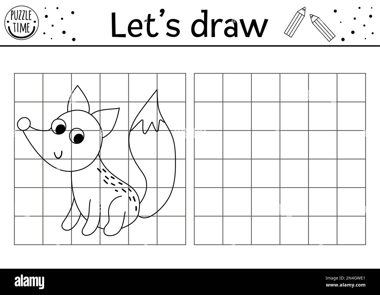 Complete The Fox Picture Vector Forest Drawing Practice Worksheet Printable Black And White Activity For Preschool Children With Animal Copy The Pi Stock Vector Image U0026 Art Alamy