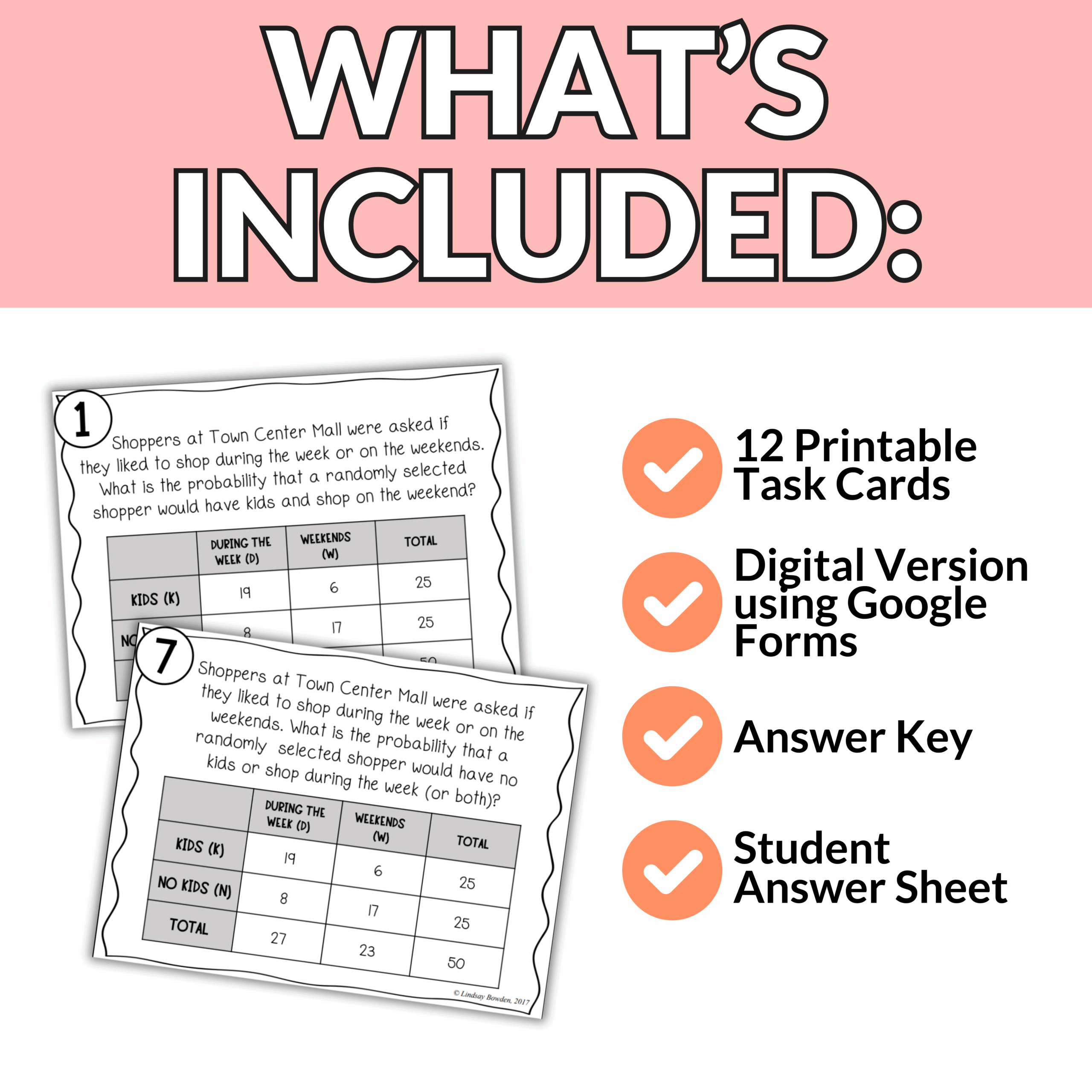 Compound Probability Task Cards Lindsay Bowden