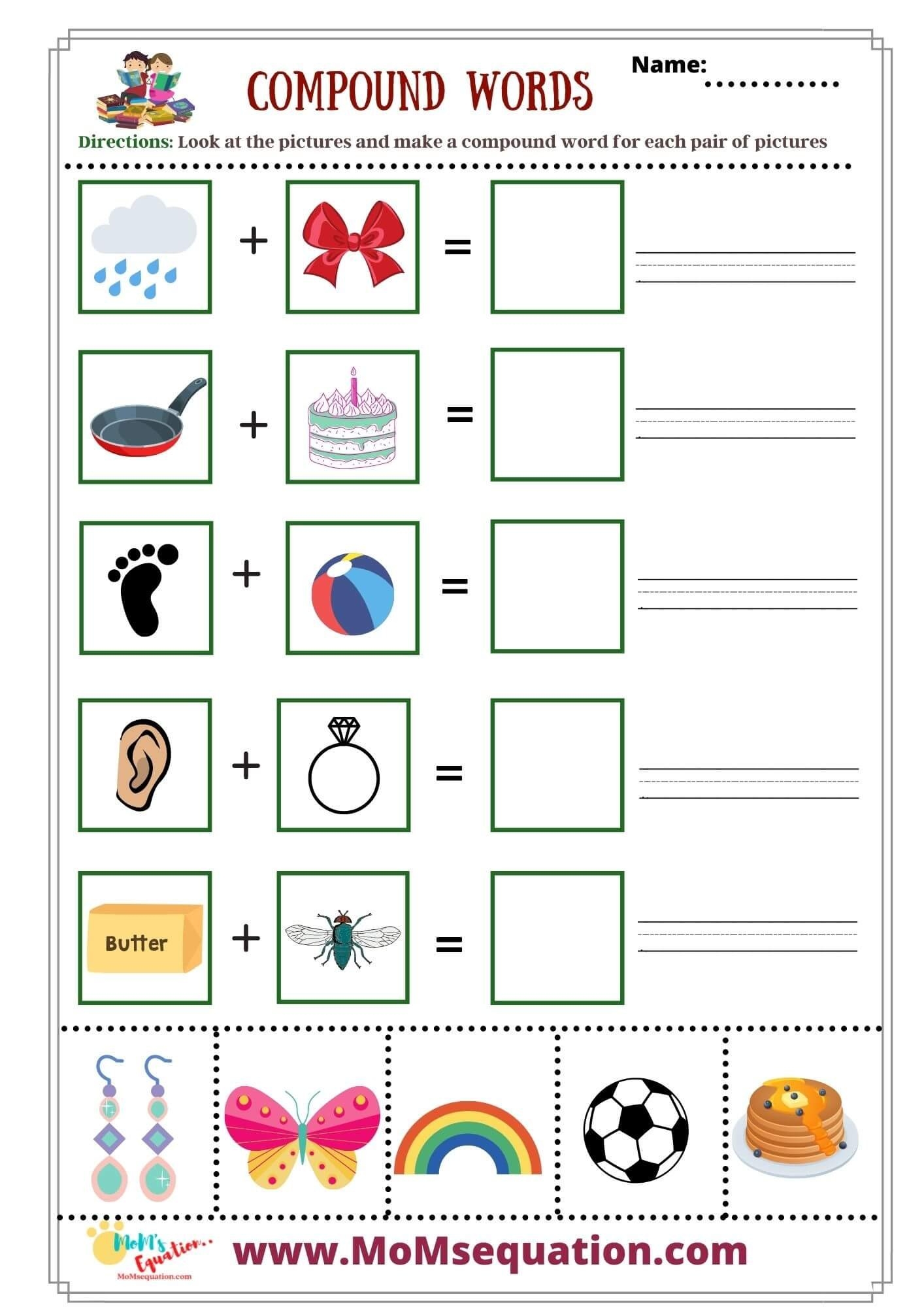 Compound Words Worksheets For Kindergarten With Pictures Learn U0026 Trace Mom sEquation Compound Words Worksheets For Kindergarten With Pictures Learn U0026 Trace Mom sEquation