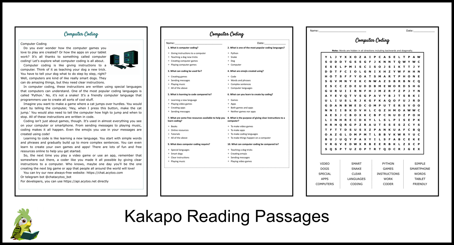Reading Comprehension Worksheet About Computers