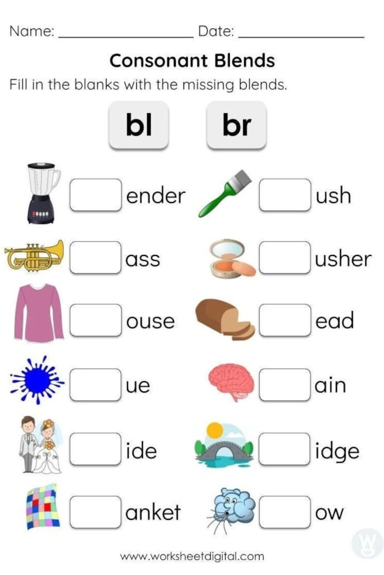 Consonant Blends Worksheets For Kindergarten Preschool Homeschool Educational Printables Homework Worksheets Blend Sounds Etsy