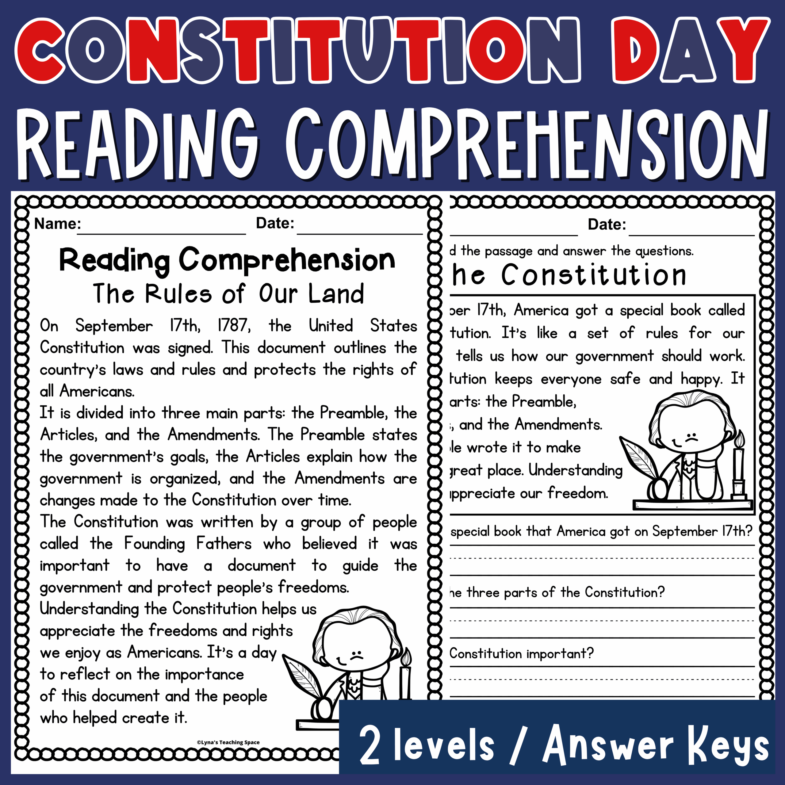 Constitution Day Reading Comprehension Passages U0026 Questions 2 Levels Made By Teachers Constitution Day Reading Comprehension Passages U0026 Questions 2 Levels Made By Teachers
