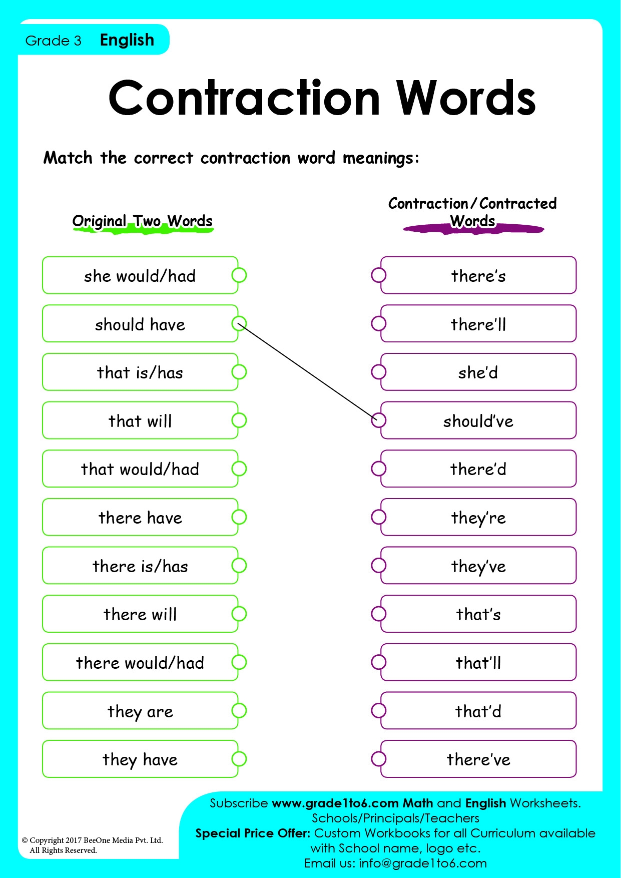 Contractions Worksheets Grade1to6 Contractions Worksheets Grade1to6