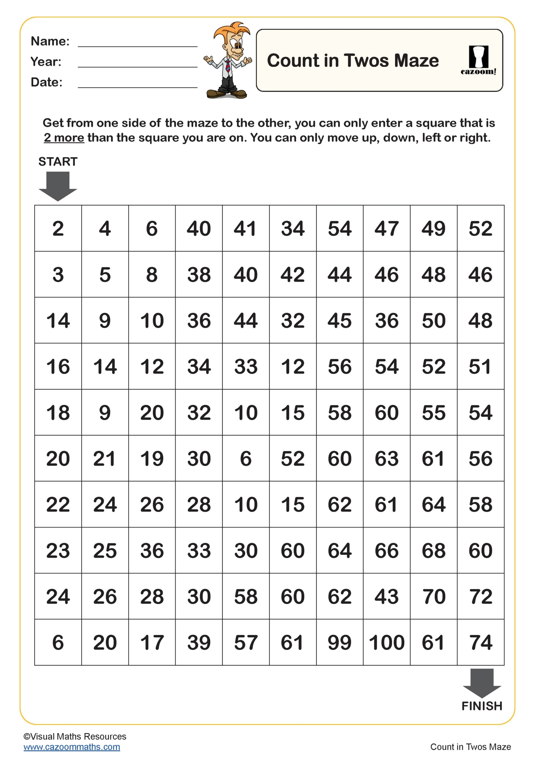 Count In 2s Maze Worksheet Key Stage 1 PDF Number Worksheets