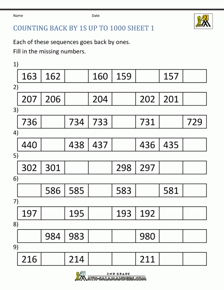 Count To 1000 By Ones Worksheets