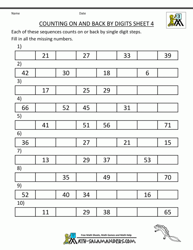 Counting On And Back Worksheets 3rd Grade