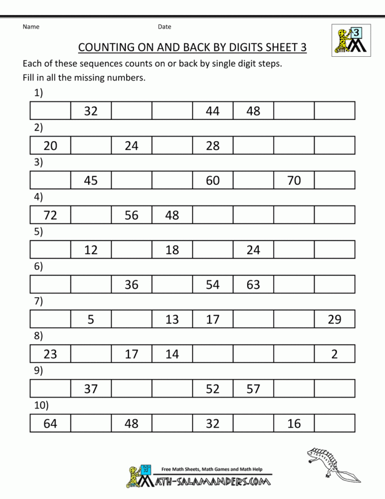 Counting On And Back Worksheets 3rd Grade Worksheets Library