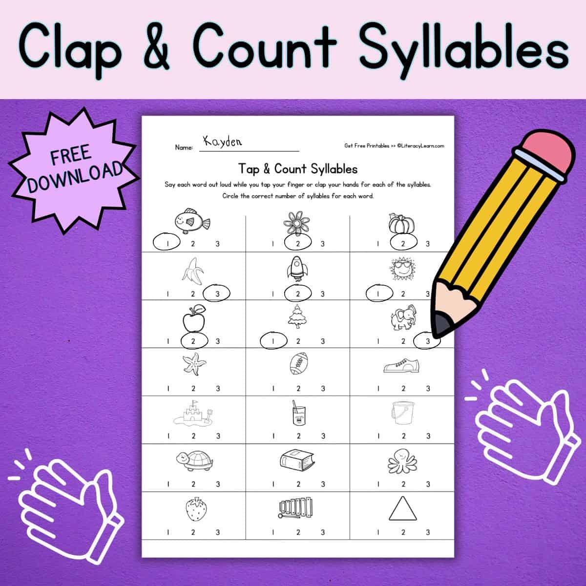Counting Syllables Clapping Worksheets Literacy Learn Counting Syllables Clapping Worksheets Literacy Learn