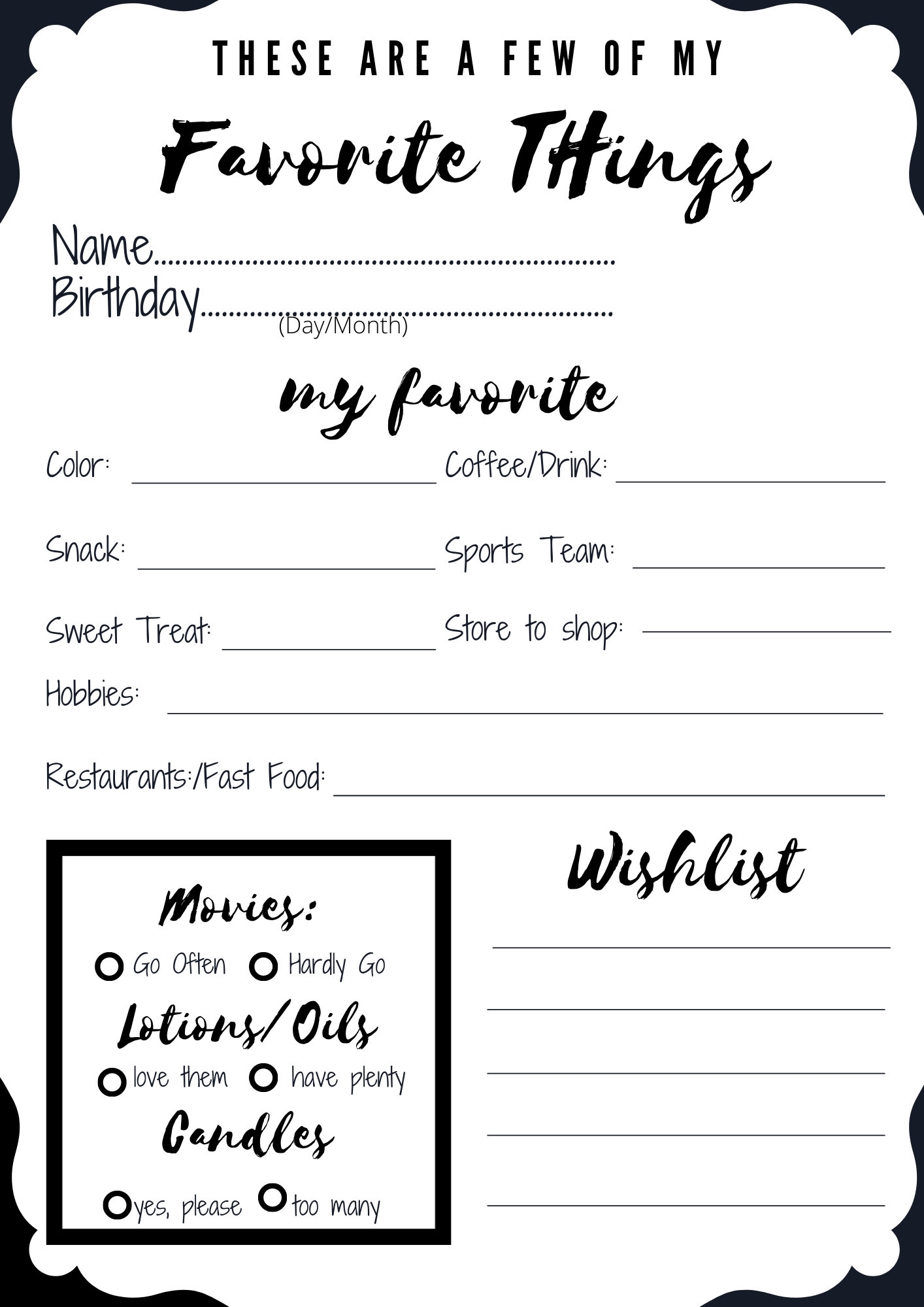 Free Printable My Favorite Things Worksheet Free Printable My Favorite Things Worksheet