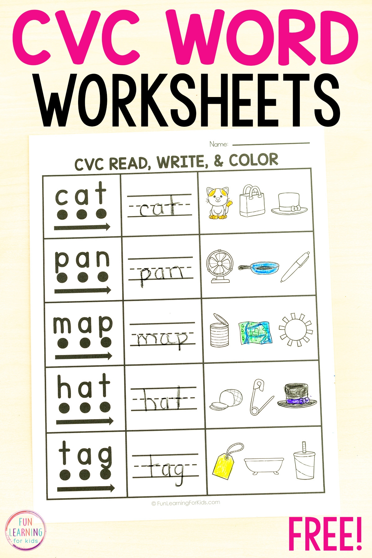 Free Cvc Kindergarten Phonics Worksheets
