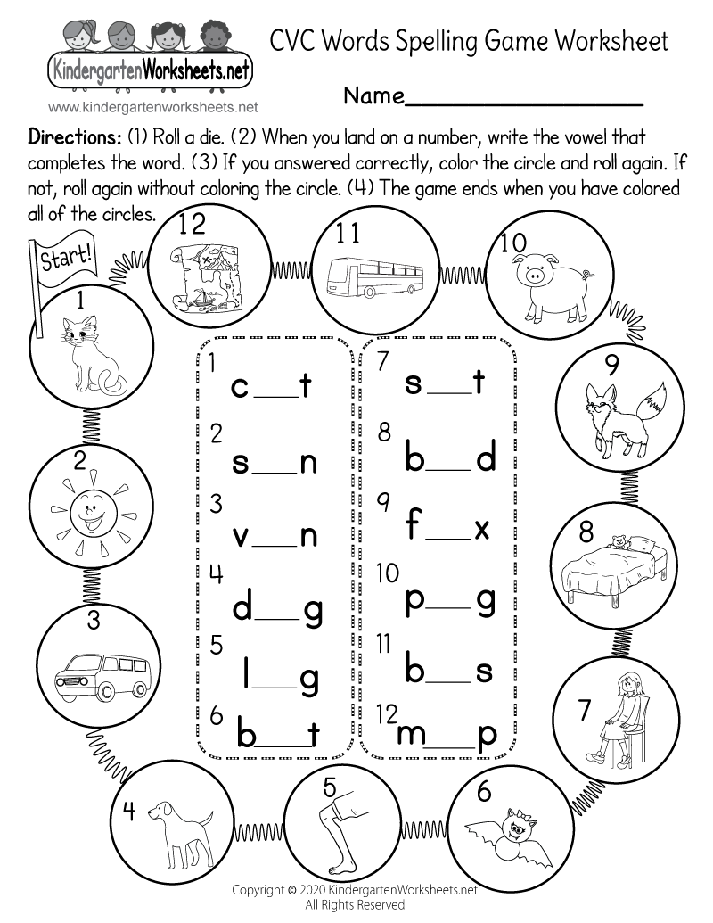 Worksheets For Kindergarten Cvc Words
