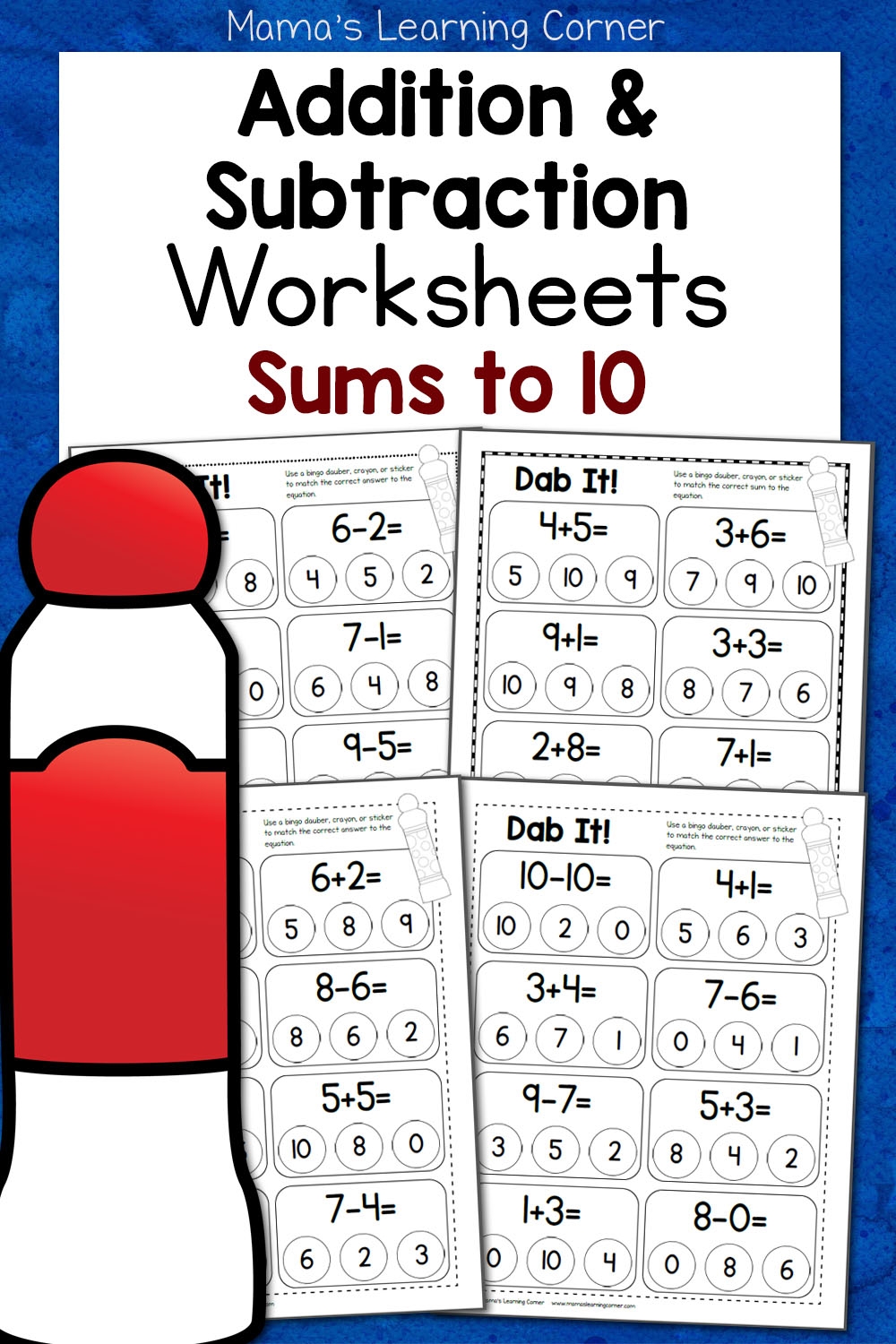 Dab It Addition And Subtraction Worksheets Mamas Learning Corner